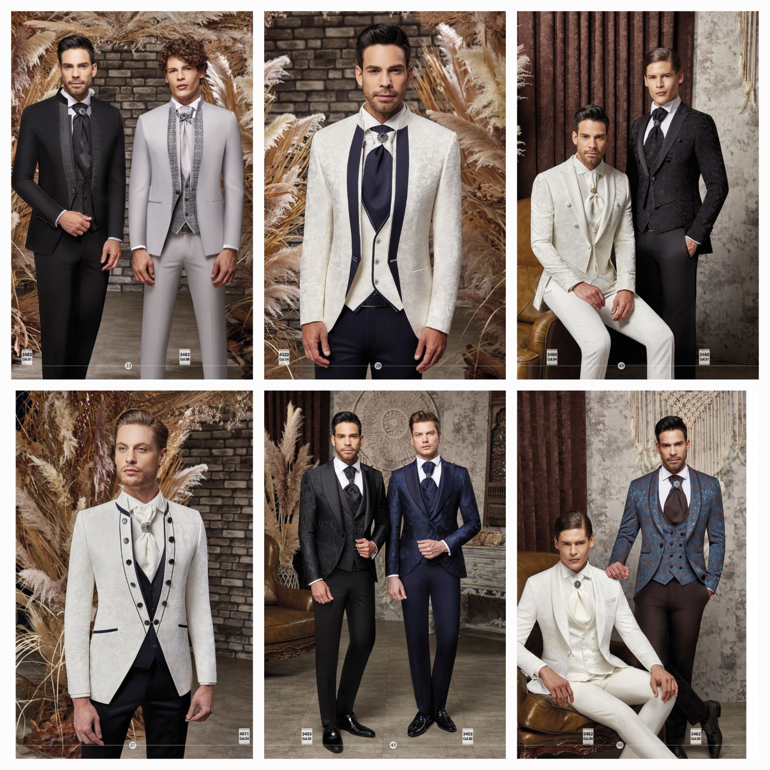 Men modeling elegant formal suits collection.