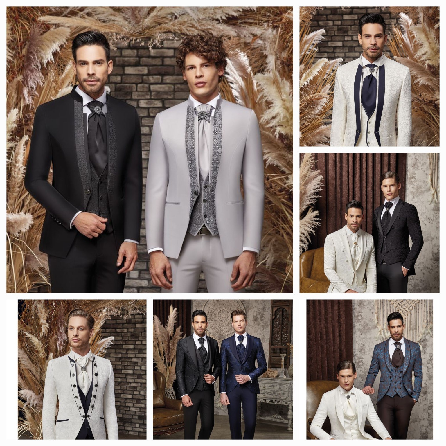 Men in formal suits posing together.